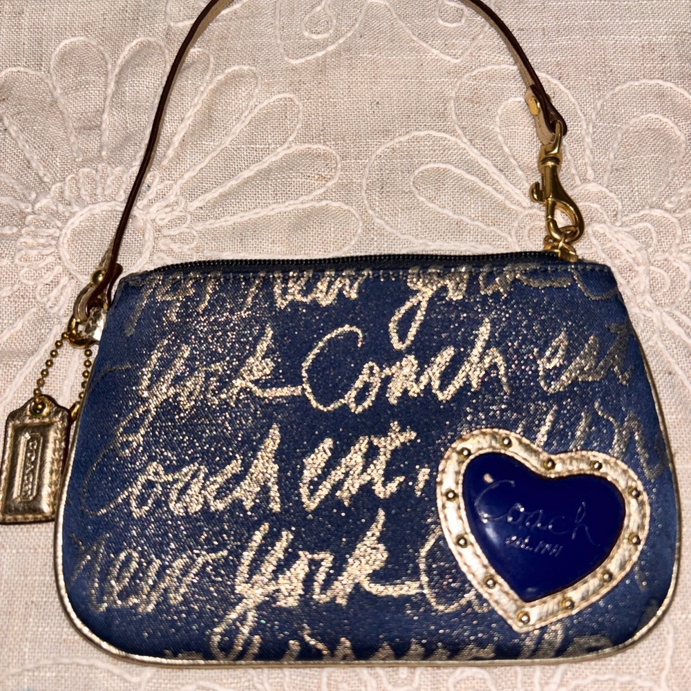 Coach EUC “1941" Blue and Gold Script Wristlet - Picture 4 of 6